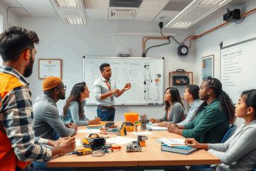 Imagen destacada del curso de electricista que muestra herramientas eléctricas y un certificado de finalización.