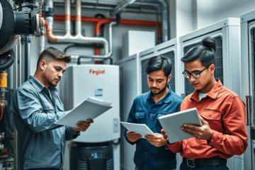 Estudiantes aprendiendo sobre sistemas de refrigeración y climatización en un curso profesional.