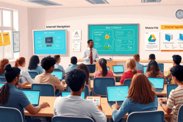 Estudiante aprendiendo conceptos de informática básica en un curso.