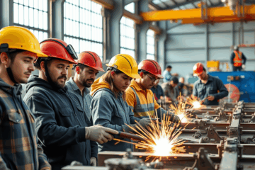 Estudiantes aprendiendo técnicas esenciales en soldadura industrial.