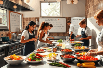 Chef preparando un plato gourmet en una cocina profesional