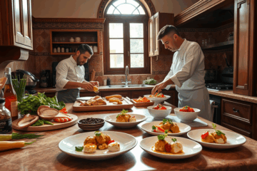 Participantes en una masterclass de cocina aprendiendo técnicas gourmet avanzadas.