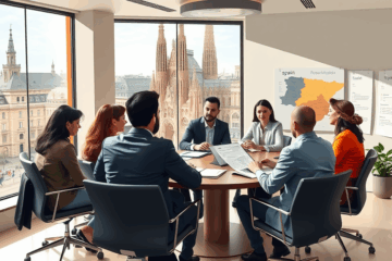 Imagen de personas en una reunión de negocios, representando el Curso Premium de Español para Negocios con un enfoque en fluidez y oportunidades.