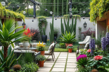 Imagen destacada de un jardín lujoso y sostenible creado a partir de técnicas avanzadas de jardinería.