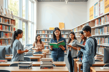 Imagen de un bibliotecario organizando colecciones bibliográficas en un entorno escolar
