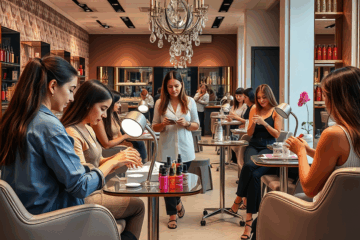 Imagen de una clase en el curso de extensiones de uñas donde un instructor enseña a estudiantes