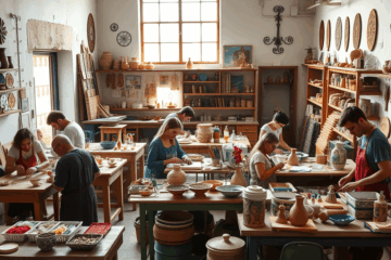 Imagen de artesanos trabajando en un curso avanzado de ArtesanArte Cursos, mostrando diversas técnicas y materiales en el ámbito de la artesanía.