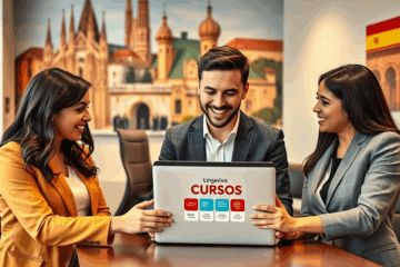 Estudiantes aprendiendo español en un curso online de LinguaViva para incrementar su salario.