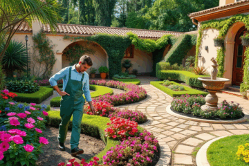 Imagen de estudiantes aprendiendo sobre diseño y mantenimiento de jardines en un curso avanzado de jardinería.