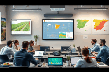 Imagen de estudiantes participando en un curso avanzado de agropecuaria, utilizando tecnología moderna para mejorar prácticas agrícolas.