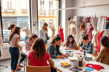 Una estudiante trabajando en un diseño de moda durante el curso avanzado en FashionLab Academy.