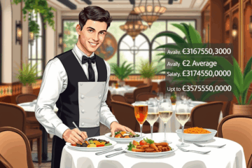 Imagen de un camarero profesional en acción durante el curso, mostrando habilidades con una bandeja en un restaurante elegante.
