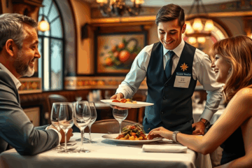Imagen de una mesa elegantemente servida en un restaurante, representando la especialización en servicio de mesa.
